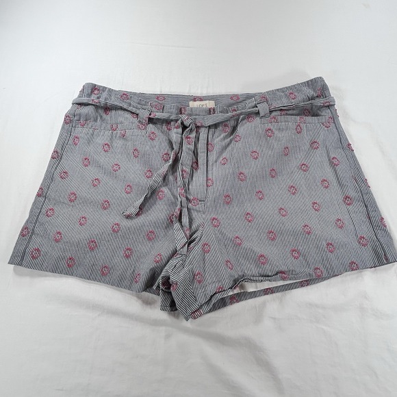 LOFT Pants - NEW Loft Womens 14 Blue White Striped Flower Embroidered Shorts Preppy Casual